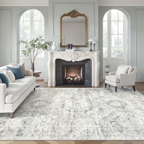 Soalmost 7x10 Area Rug for Living Room Washable Rugs Non-Slip Blue/Ivory by Soalmost