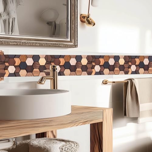 IVN Wallpaper Border Peel and Stick Wall Rustic Wood Hexagon 4x196 Inch | Wall Trim Self Adhesive Borders for Walls Mirror Border Frame Accent Strip for Bedroom Kitchen LivingRoom Decor - Image 6