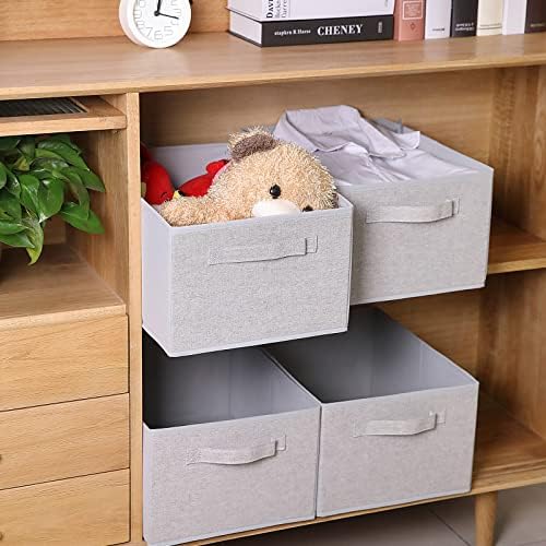 Collapsible Sorage Bins, Storage Cubes Baskets Collapsible Fabric Storage Boxes with Handles for Home and Office (Set of 4, Grey, 15.4 x 11.4 x 7.91inch) - Image 5