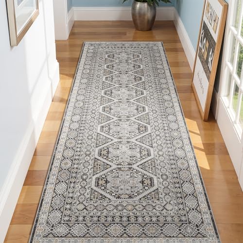 Ksrau 3x8 Runner Rug Washable Vintage: Non Slip Kitchen Runners Black - Image 5