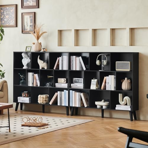 LEYAOYAO 8 Cube Bookshelf, Mid-Century Modern Book Shelf with Legs, Black - Image 3