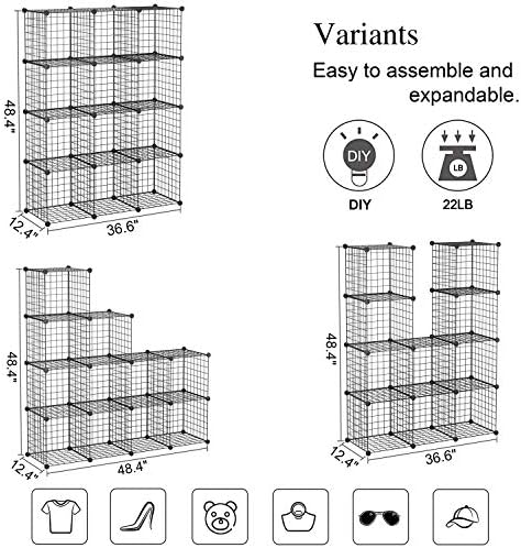 C&AHOME Wire Cube Storage, 12-Cube Storage Organizer Metal, C Grids, Black - Image 3