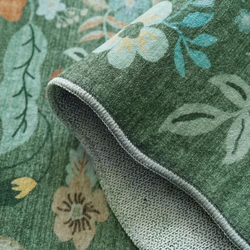 Washable 2x8 Hallway Runner Rug: Water-Resistant Kitchen Rug Soft Bedroom Carpet Non-Slip Indoor Hardwood Floor Mat for Entryway Bathroom Dining Room Boho Decorative Home Decor(2x8, Floral/Green) - Image 3