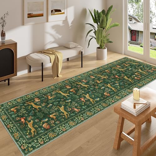 DUKINO 2x8 Washable Runner Rug, Non Slip Animal Kitchen Runner Rug, Green - Image 3