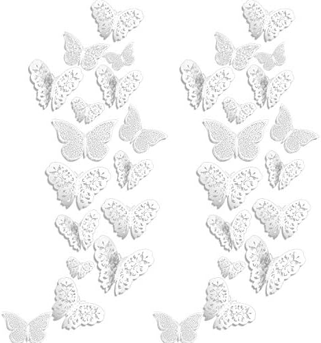 Bememo 72 Pcs 3D Butterfly Wall Decals, 3 Sizes,White | Metallic Hollow Design for Bedroom Living Room, Removable Adhesive Wall Decor, Easy Peel Stick Party Decoration Stickers - Image 2