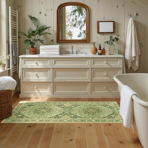 RELEANY Washable Area Rug, Runner 2'x6', Green/Yellow - Image 4