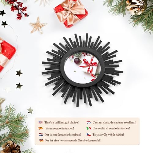 18 Inch Boho Sunburst Mirror, Round Wooden Wall Decor Starburst Sun Mirror for Bedroom, Living Room, Bathroom, Hallway, Balcony, Farmhouse Entryway, Housewarming Gift（Black - Image 5