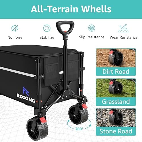 ROSONG Collapsible Wagon Cart with Wheels Foldable - Folding Utility Heavy Duty Wagons Carts for Grocery Sports Garden Shopping Camping Wheelbarrows (Black with Cover, 120L) - Image 4