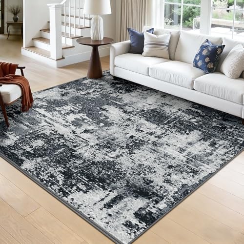 RELEANY Washable Square 8'x8' Area Rug for Living Room Black White by RELEANY