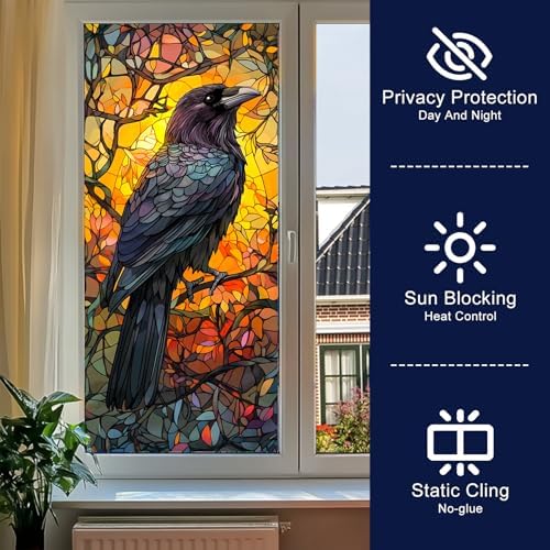 HOMETITUTE Gothic Crow Privacy Window Film Cling 17.7x39.3 PVC - Image 2