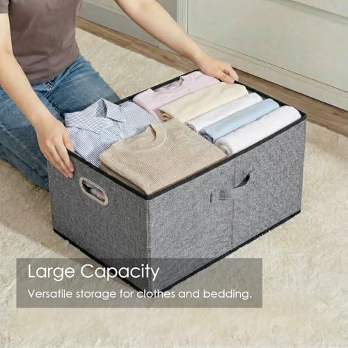 PRANDOM Storage Bins with Lids [3-Pack] Linen Fabric Foldable Storage Boxes Organizer Containers Baskets Cube with Cover for Bedroom Closet Office Grey(23.4X15.9X11.4) - Image 2
