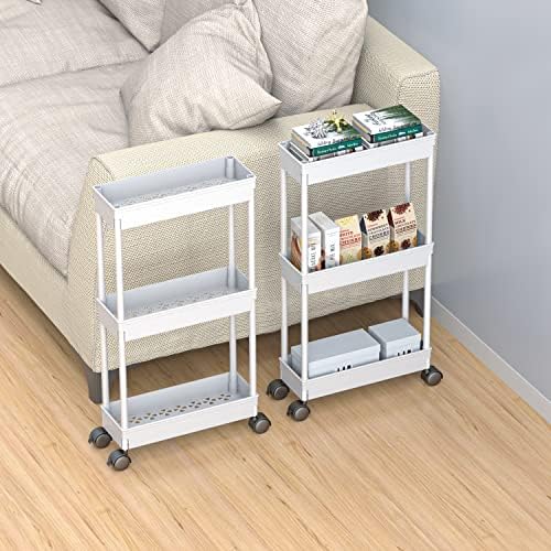 Sooyee Slim 3 Tier Rolling Cart with Wheels, Storage Cart,White - Image 6