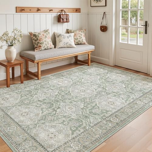 Soalmost 3x5 Rugs, Small Washable Kitchen Entryway Area Rug Green/Brown by Soalmost