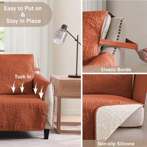 Quilted Grand Sofa Covers Washable, Couch Cover for Grand Sofa, Soft Cozy Couch Protector for 4 Cushion Couch, Oversized Grand Sofa Slipcovers Water-Repellent (Grand Sofa 88", Burnt Orange) - Image 4