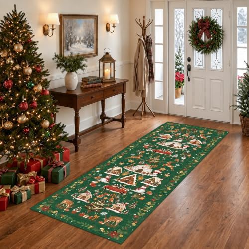 2x5 Christmas Runner Rug for Hallway - Washable Thin Kitchen Rug Runner Non Slip Low Pile Water Resistant Floor Mat for Entryway Laundry Bathroom Soft Bedroom Carpet （2x5,Green） - Image 5