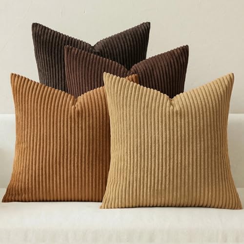 MIULEE Fall Corduroy Decorative Throw Pillow Covers Camel Brown 20x20 by MIULEE