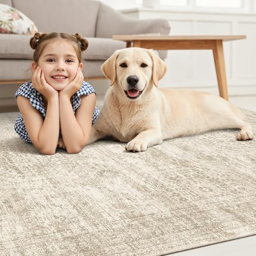 Soalmost 12x15 Washable Area Rugs Soft Living Room Rug Abstract Beige - Image 3