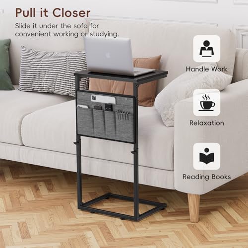 Vagusicc C Shaped End Table, Set of 2 Tall Side Table for Couch, Adjustable Height Small Couch Side Table for Small Spaces, End Table Slide Under Sofa Table TV Tray Arm Table for Living Room, Black - Image 5