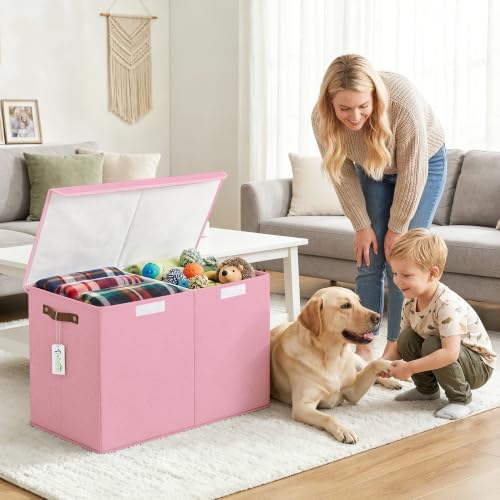Bagnizer Large Toy Storage Box with Lids, Collapsible Sturdy Baby Storage Organizer Chest Bin Basket for Kids, Boys, Girls, Playroom, Nursery, Bedroom, Closet 25"x13"x16" (Pink) - Image 5
