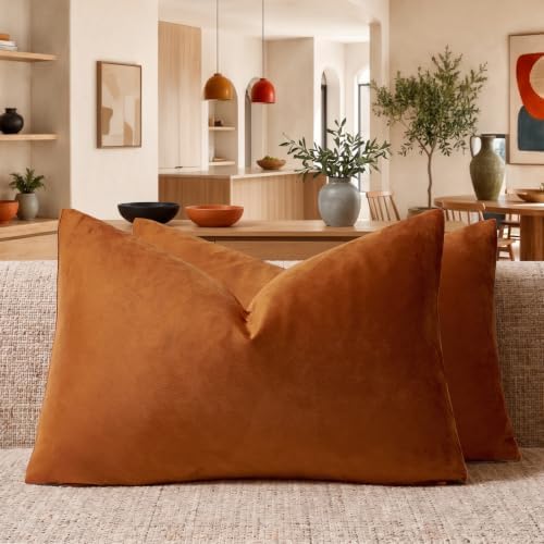 GIGIZAZA Burnt Orange Velvet Throw Pillow Covers 12x20 Pack of 2 by GIGIZAZAFocusingonhomedecoration