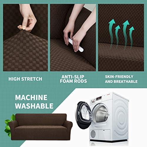 YEMYHOM Couch Cover Latest Jacquard Design High Stretch Sofa Chair Covers for Living Room, Pet Dog Cat Proof Armchair Slipcover Non Slip Magic Elastic Furniture Protector (Small, Dark Coffee) - Image 4