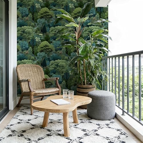 Serene Forest Stream Peel and Stick Wallpaper Forest | Green and Teal Art Deco Woodland Pattern Wallpaper for Home Decor | 17.7" x 118", Self-Adhesive, Waterproof Vinyl - Image 6