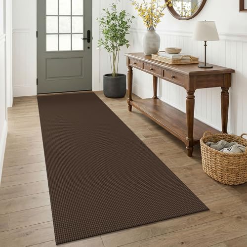 KOZYFLY Woven 3x7 Washable Kitchen Runner Rug, Non Slip Wide Runners for Hallway, Cotton Entryway Runner, Braided Floor Carpet for Entry, Kitchen, Bedside, Hall, Brown/Dark Brown - Image 2