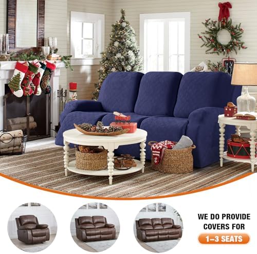 VANSOFY Stretch Recliner Couch Cover, Slipcover, Navy Blue, 3 Seater - Image 4