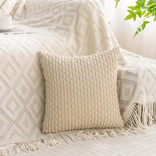 Set of 4 Beige Brown Coffee Decorative Throw Pillow Covers 16x16 Inch Corduroy Pillow Covers for Bed Couch Sofa Living Room Soft Square Cushion Cases - Image 6