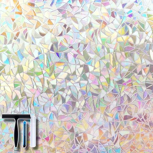 Volcanics Window Privacy Film, Stained Glass Rainbow Cling, 17.5" x 157.4" by Volcanics