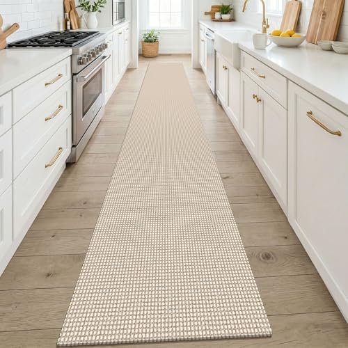 KOZYFLY Cotton 2x14 Runners Rugs for Hallway, Long Washable Runner Rug, Woven Non Slip Kitchen Runner, Flatweave Entryway Rug, Floor Carpet for Entry, Aisle, Hall, Ivory Beige by KOZYFLY