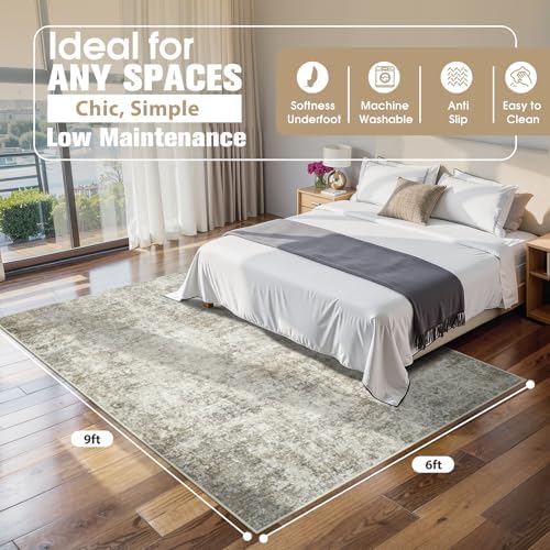6x9 Area Rugs for Living Room Washable Bedroom Dining Room Beige Brown - Image 2