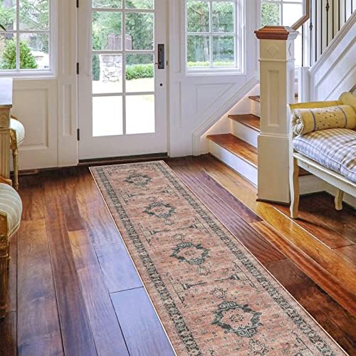 Hallway Washable Runner Rug - 2x10 Kitchen Rugs Entryway Rug Runner Vintage Soft Floor Mat Non Slip Indoor Farmhouse Carpet for Bathroom Living Room Bedroom (2 X 10, Orange) - Image 6