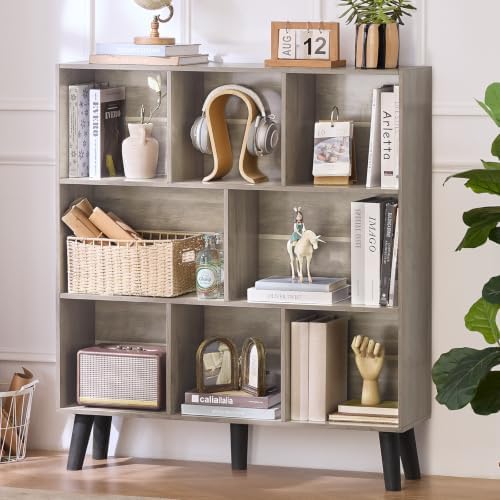 LEYAOYAO 8 Cube Bookshelf, Mid-Century Modern Book Shelf with Legs, Grey by LEYAOYAO-Findtheshiningpointofyourideallife%EF%BC%81