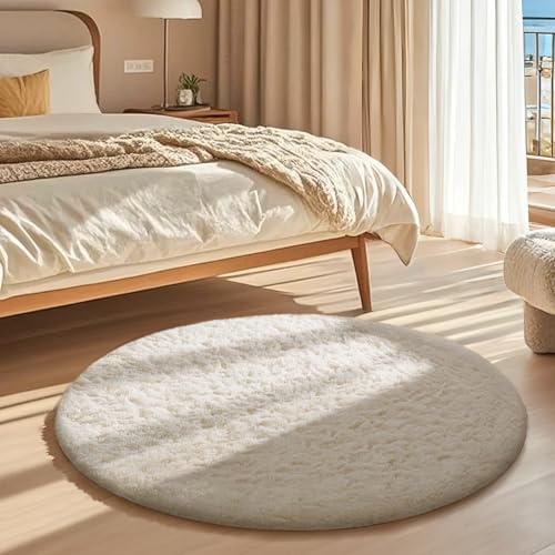 Ophanie Round Rugs 3Ft Ivory Circle Area Rug, Nursery Bedroom Carpet, Small Fluffy Fuzzy Plush Soft Shaggy Cream Living Room Christmas Aesthetic Decor for Kids Boys Girls Teen Baby Home, Dorm - Image 5