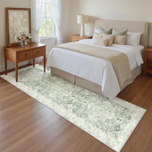 Madane Hallway Runner Rug 2x8 Washable Kitchen Rugs Non-Slip, Green/Ivory - Image 3