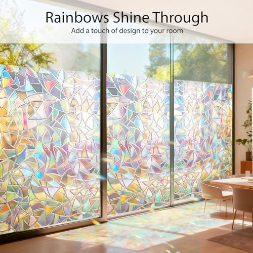 Rainbow 3D Window Privacy Stickers - Static Cling No Glue Film with Installation Tools, Anti UV Heat Block Stained Glass Look Decals Reusable for Home Glass Door Windows, 29.5 x 157.4 Inches - Image 2