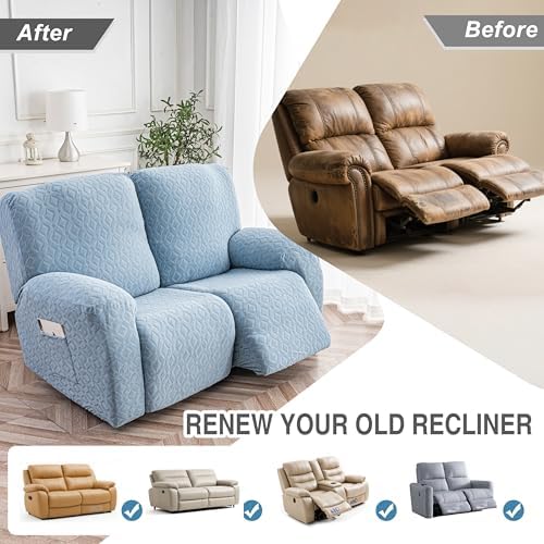 Genina Waterproof Recliner Loveseat Cover,2 Seat Couch Cover,Light Blue - Image 5