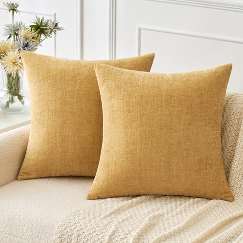 MIULEE Soft Chenille Throw Pillow Covers Gold 16x16 Inch Pack of 2 by MIULEE