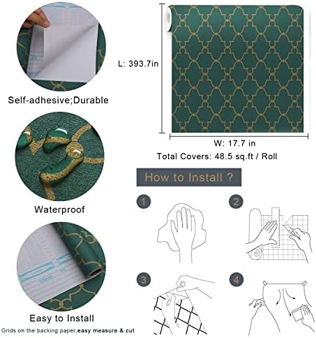 Timeet Modern Wallpaper Peel and Stick Geometric Gold and Green Contact Paper 17.7"x393.7" Removable Self Adhesive Wallpaper for Bedroom Living Room Wall Decor Vinyl - Image 4
