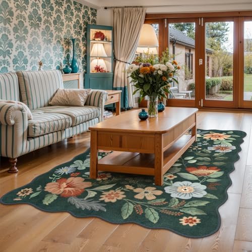 Lahome Floral Washable Rug- 4x6 Green Rugs for Bedroom Girls Classroom - Image 2