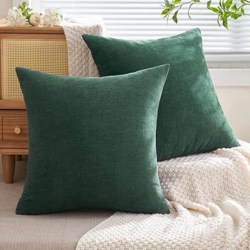 MIULEE Dark Green Chenille Couch Throw Pillow Covers, 20x20 - Image 4