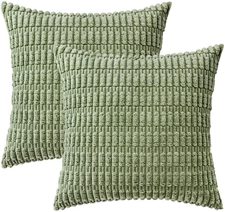 MIULEE Corduroy Decorative Throw Pillow Covers 20x20 Sage Green Pack of 2 - Image 6