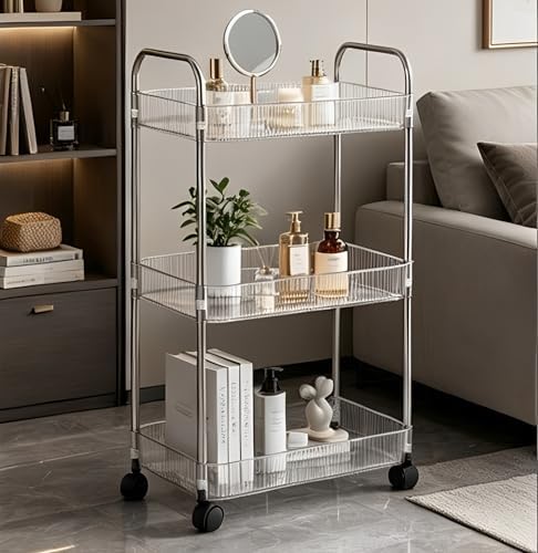Sooyee Clear 3-Tier Plastic Rolling Utility Cart with Wheels - Image 5