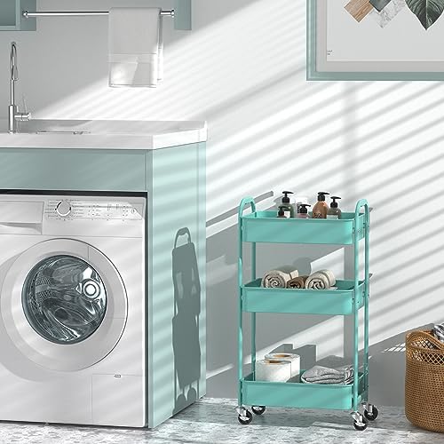 MAX Houser 3-Tier Rolling Utility Cart with Caster Wheels,Easy Assembly, for Kitchen, Bathroom (Turquoise) - Image 3