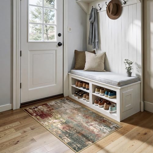 RELEANY Washable 3'x4' Abstract Area Rug for Living Room Rustic Brown by RELEANY