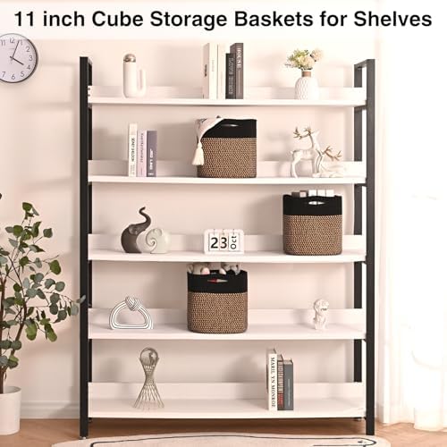 11 Inch Cube Storage Bins, 11x11 Cube Storage Bins for Cube Organizer, Square Cloth Storage Cubes, Woven Storage Baskets for Shelves, Toy Baskets Storage Kids, Black & Jute (Pack of 3) - Image 3