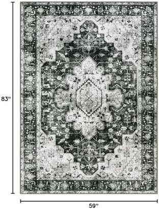 Moynesa Ultra-Thin Washable Vintage 5x7 Area Rugs - Large Boho Living Room Rug Non-Slip Non-Shedding Stain Resistant Indoor Floor Carpet for Bedroom Dining Room Entryway, Black/White - Image 2