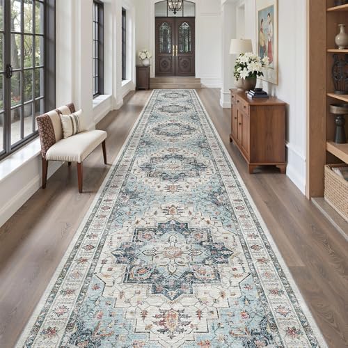 Madane Hallway Runner Rug 3x18 Washable Kitchen Runners 18ft, Blue - Image 3