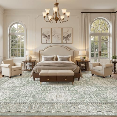 Soalmost 10x14 Area Rugs for Living Room Washable Rug Non-Slip Green/Brown - Image 4